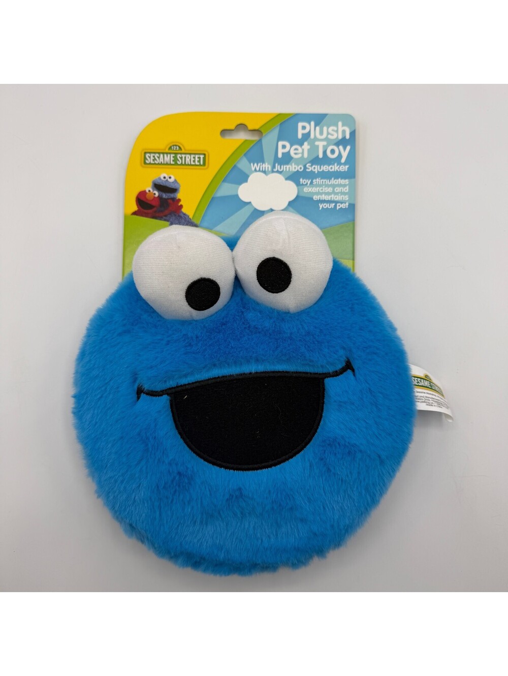 Sesame Street Cookie Monster Plush Pet Dog Toy Round Blue Jumbo Squeaker NEW